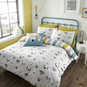 Image of Catherine Lansfield - Cool Dogs Print Reversible Easy Care Duvet Cover Set, Grey, King