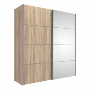 image of Verona Sliding Wardrobe 180Cm In Oak Effect With Oak Effect And Mirror Doors With 2 Shelves