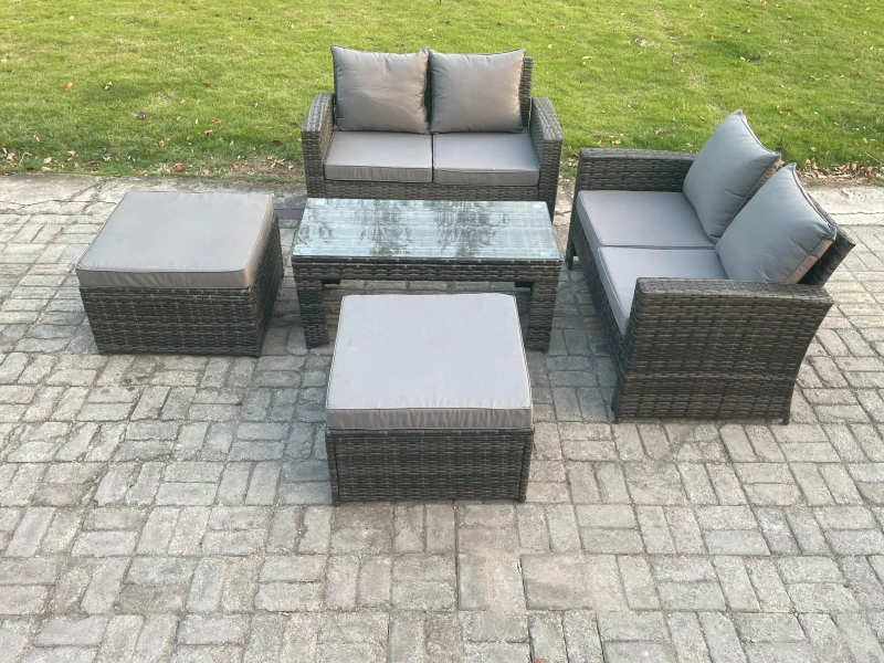 Image of Fimous 5 Pieces Garden Furniture Sets Poly Rattan Outdoor Patio Furniture Set with 2 Big Footstool for Garden Backyard in Dark Grey Dark Grey Unisex