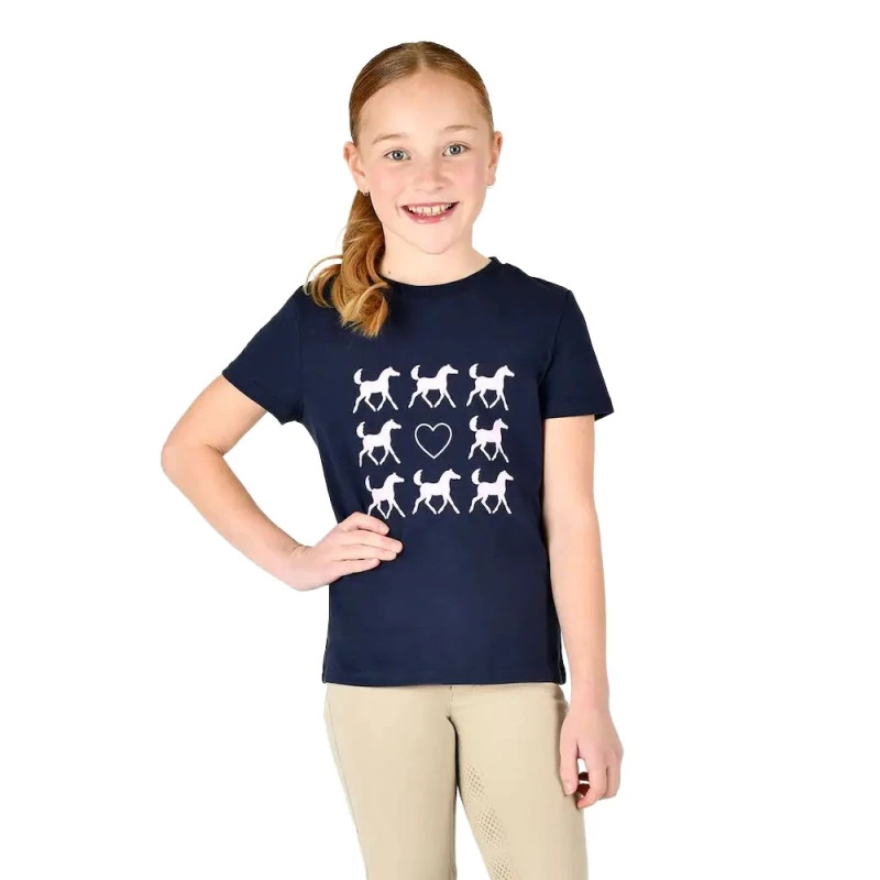 Image of Dublin Tilly Heart Horses T-Shirt Mid Navy unisex