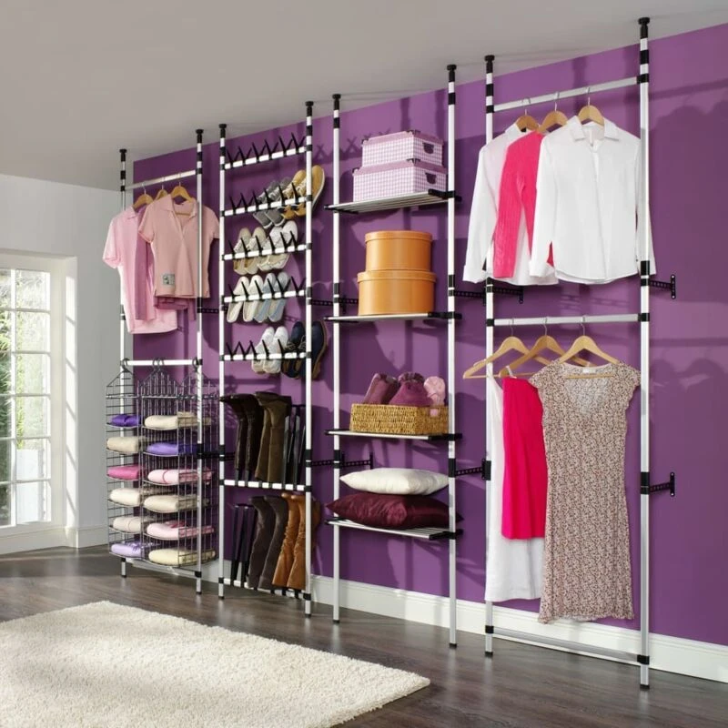 Image of VIDAXL Telescopic Wardrobe System with Rods and Shelf Aluminium Vidaxl 8720286041727