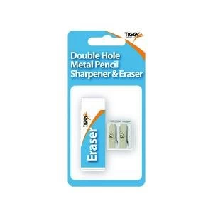 image of Tiger Eraser And Metal Double Hole Sharpener Set Pack of 12