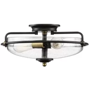 Image of Elstead Lighting - Elstead Quoizel Griffin Bowl Semi Flush Ceiling Light Palladian Bronze with Weathered Brass Accents