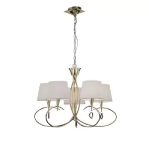 image of Mara Pendant 5 Light E14, French Gold With Ivory White Shades