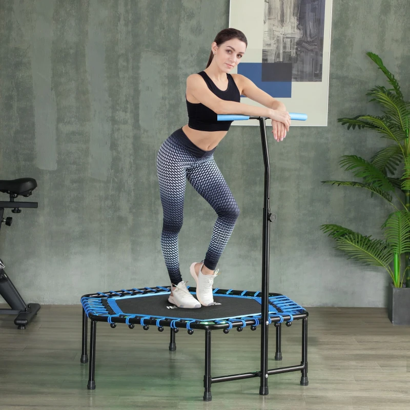 Image of SPORTNOW 45" Fitness Trampoline with Adjustable Handle, LED Lights, Blue A71-047V01BU