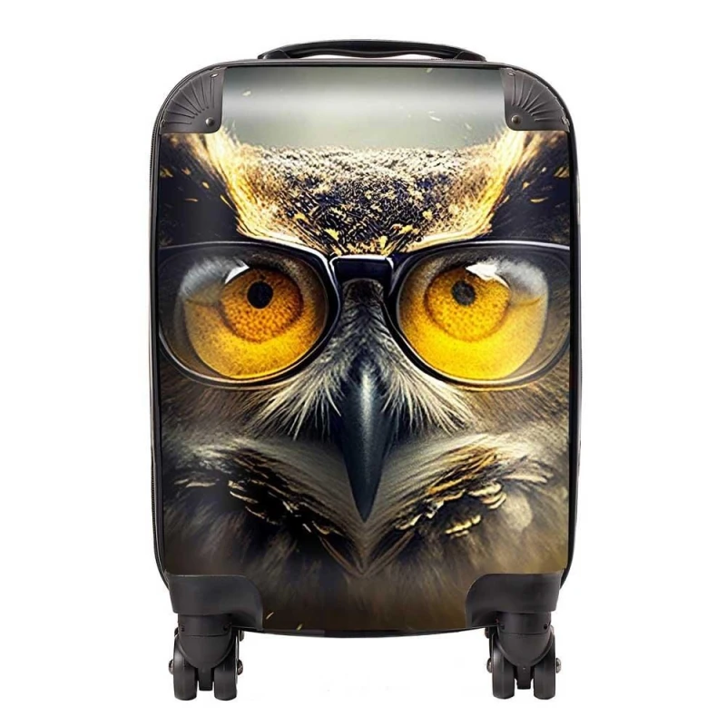 Image of Warren Reed - Designer Owl Splashart Suitcase in Yellow Size: Large Yellow Unisex Large