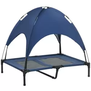 Image of PawHut Raised Dog Bed Waterproof Elevated Pet Cot with Breathable Mesh UV Protection Canopy Blue, for Large Dogs, 92 x 76 x 90cm