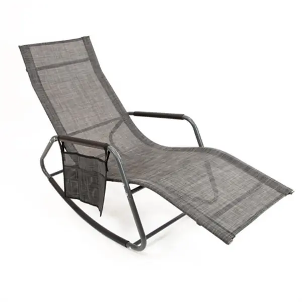 image of GardenKraft Garden Rocking Relaxing Lounger- Black & Grey