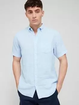 Image of Gant Linen Short Sleeve Shirt, Capri Blue, Size L, Men