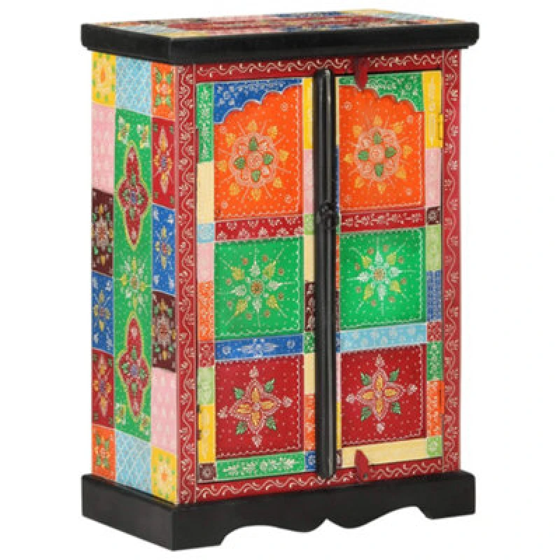 Image of Vidaxl Hand Painted Sideboard With Doors 53X30X75cm Solid Wood Mango, Multi 350681