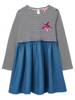 Image of Joules Girls Hampton Stripe Dress - Blue, Size 9-10 Years, Women