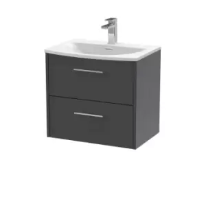 image of Hudson Reed Juno 600mm Wall Hung 2 Drawer Vanity & Curved Basin - Graphite Grey