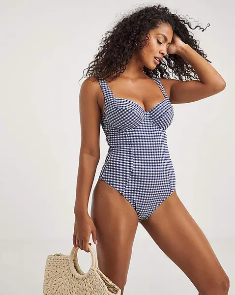 Image of Panache Panache Paloma Balcony Wired Swimsuit Navy Gingham Female 30HH LO95608