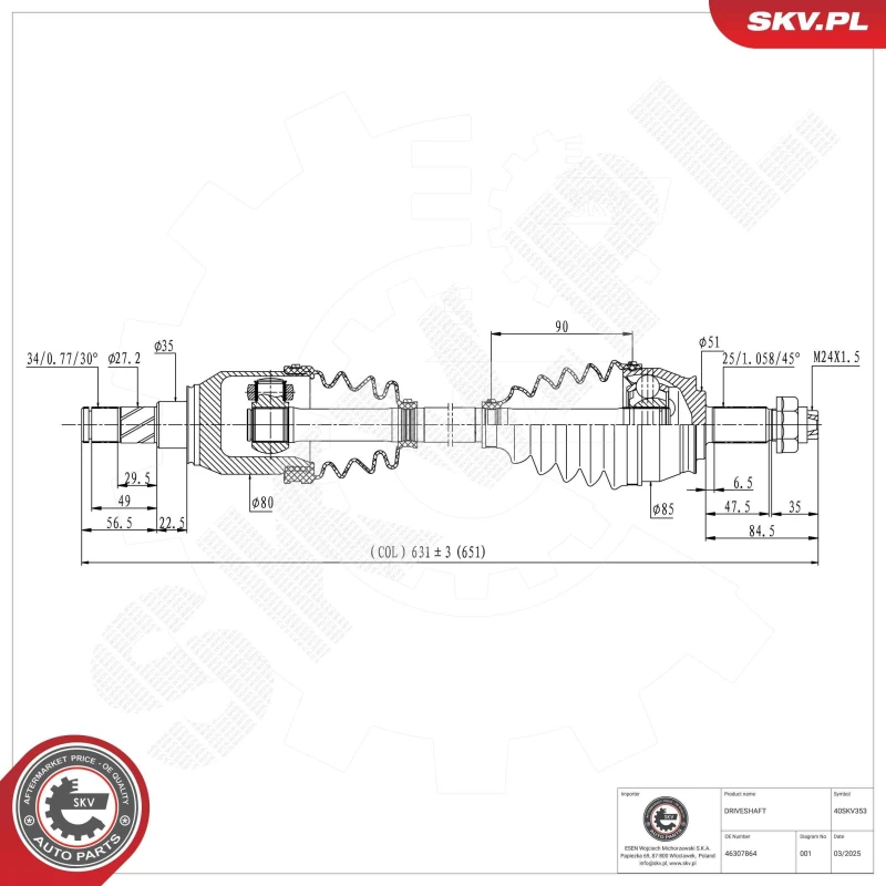 Image of ESEN SKV Drive shaft ESEN SKV 40SKV353