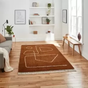 Image of Think Rugs - Boho A474 Shaggy High Density Pile Tasselled Rug, Rust, 160 x 220 Cm