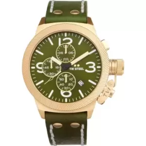 Image of TW Steel Mens TW Steel Canteen Chronograph Date Watch - Gold and Green