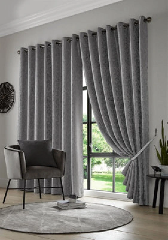 Image of Luxury Living Keswick Fully Lined Ring Top Curtains Metallic Silver