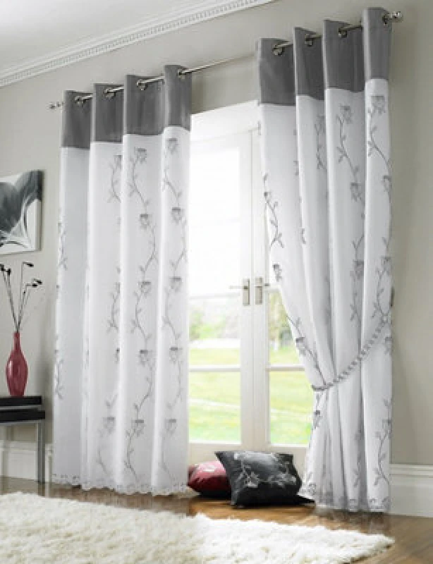 Image of Alan Symonds Tahiti Lined Voile Curtains - Silver Silver 142x183cm