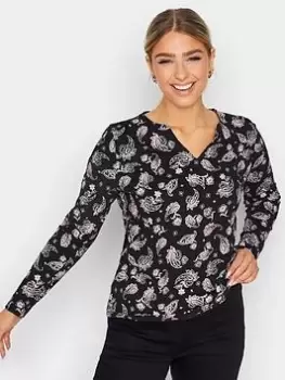 Image of M&Co Black Paisley Motif Notch Neck Top, Black, Size 12, Women