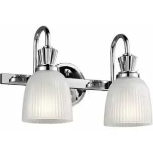 image of Loops - IP44 Twin Wall Light Ribbed Glass Dowlight Shade Polished Chrome LED G9 3.5W