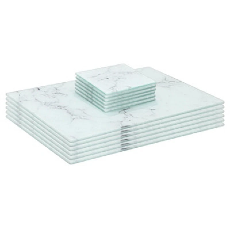 Image of Harbour Housewares 12Pc Glass Placemats & Square Coasters Set - 30 X 20Cm Marble Dining Table Protection Place Mats & Coasters