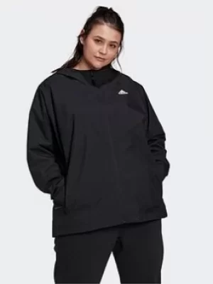 image of adidas Bsc 3-stripes Rain.rdy Jacket, Black, Size 1X, Women