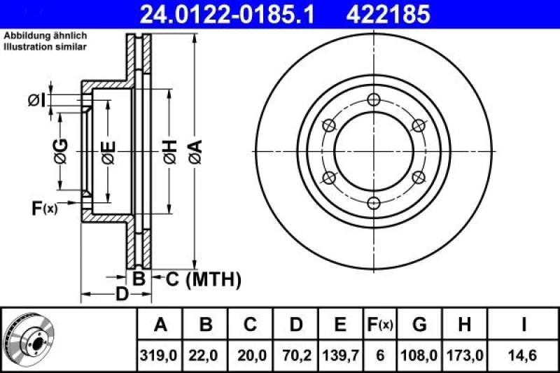 Image of ATE 24.0122-0185.1 Brake disc Vented Brake Disc (82)