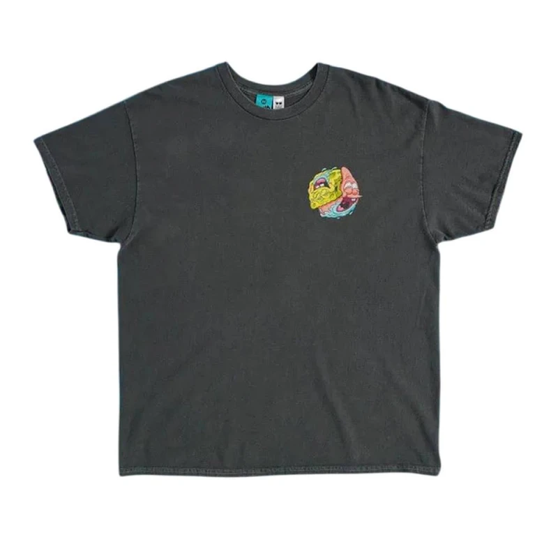 Image of SpongeBob SquarePants Mens Gruesome Gang Back Print Vintage Wash T-Shirt in Dark Grey Size: Large Dark Grey Male L