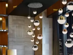 image of Sphere Dimmable Pendant Light Cluster Drop, Chrome Copper, Satin Brass, Bluetooth control