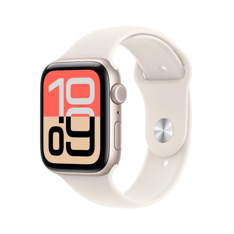 Image of Apple Watch SE 3, 44mm, Starlight Aluminium Case, GPS + Cellular [2025] - Starlight Sport Band - S/M