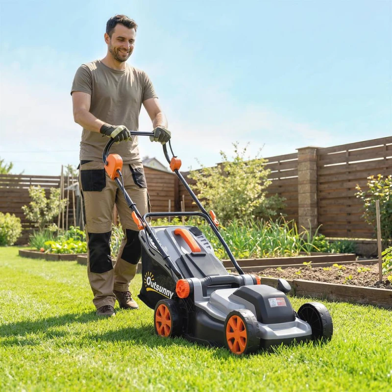 Image of OUTSUNNY 18V Cordless Lawnmower with 2 x 4Ah Batteries & Charger in Light Grey Light Grey Unisex