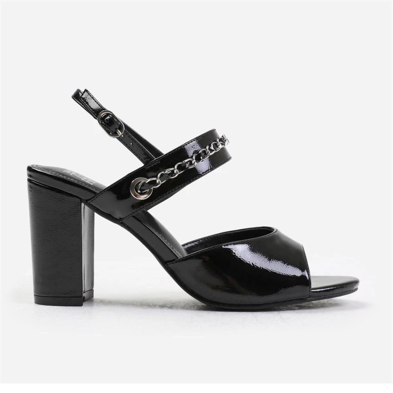 Image of Wheres That From Audra Mid Block Heels With Chain Detailing In Blac Black Patent female 4