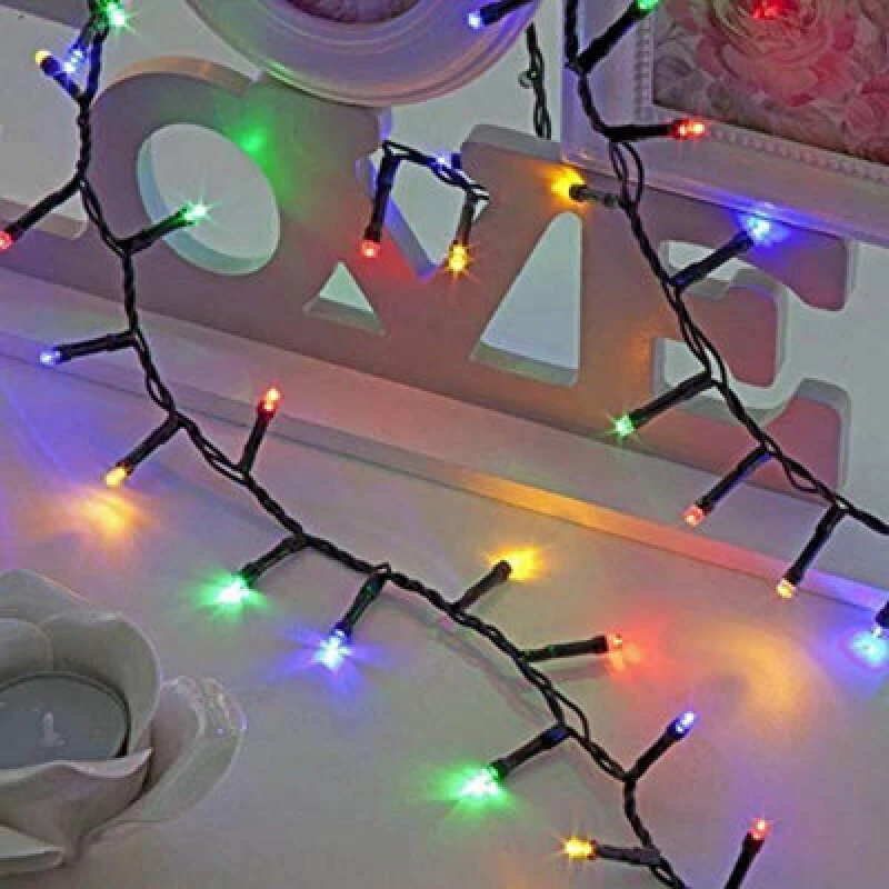 Image of Shatchi 750 Leds Multicolour Compact Lights Green Cable Christmas Home Decorations