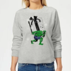 Image of Marvel The Incredible Hulk Christmas Present Womens Christmas Sweatshirt - Grey - XXL