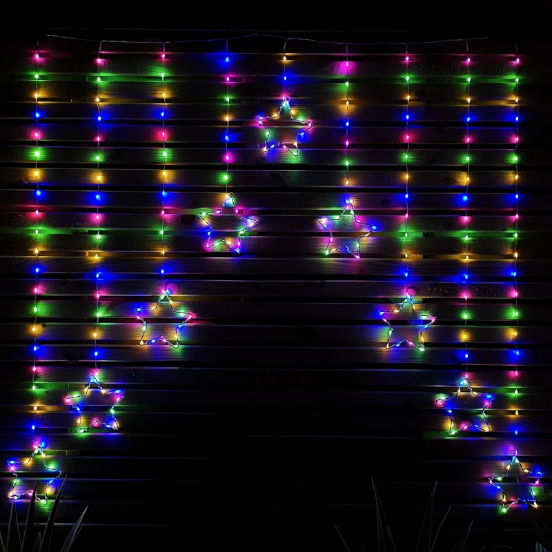 Image of 1.2m Multi Colour LED Star Curtain Lights Christmas Decorations