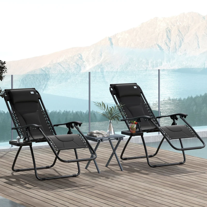 Image of Outsunny 2 Pcs Zero Gravity Lounger Folding Recliner Chair w/ Cup Holder True Black