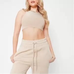 image of I Saw It First Double Layer Slinky Racer Neck Crop Top - Brown