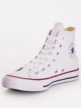 Image of Converse Chuck Taylor All Star Leather Hi Top, White, Size 3, Women