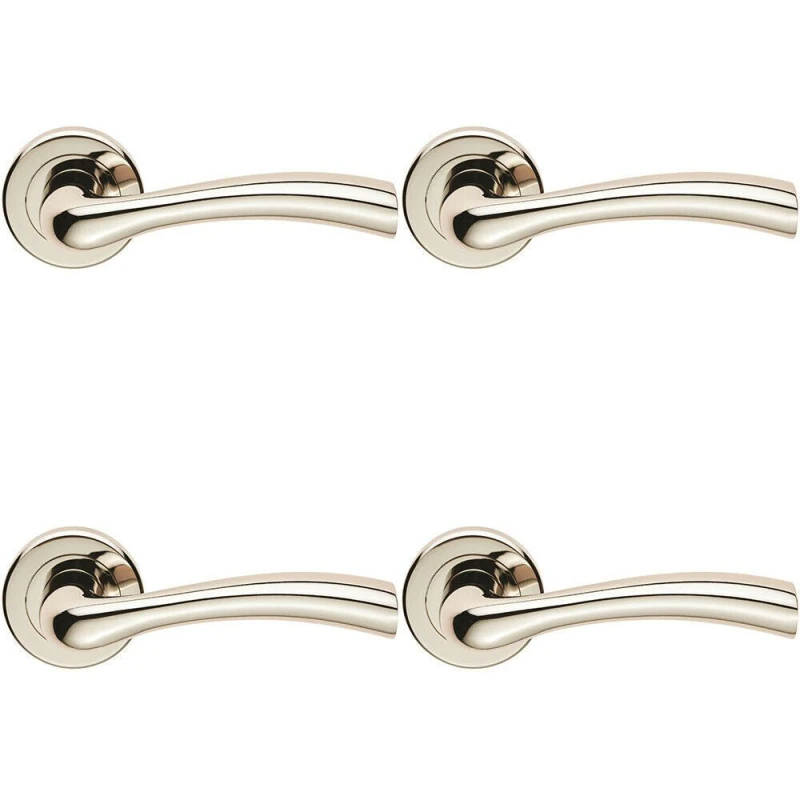 Image of Loops 4x PAIR Curved Flowing Flared Handle Concealed Fix Round Rose Polished Nickel Metallics