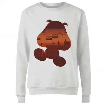 image of Nintendo Super Mario Goomba Silhouette Womens Sweatshirt - White - XXL