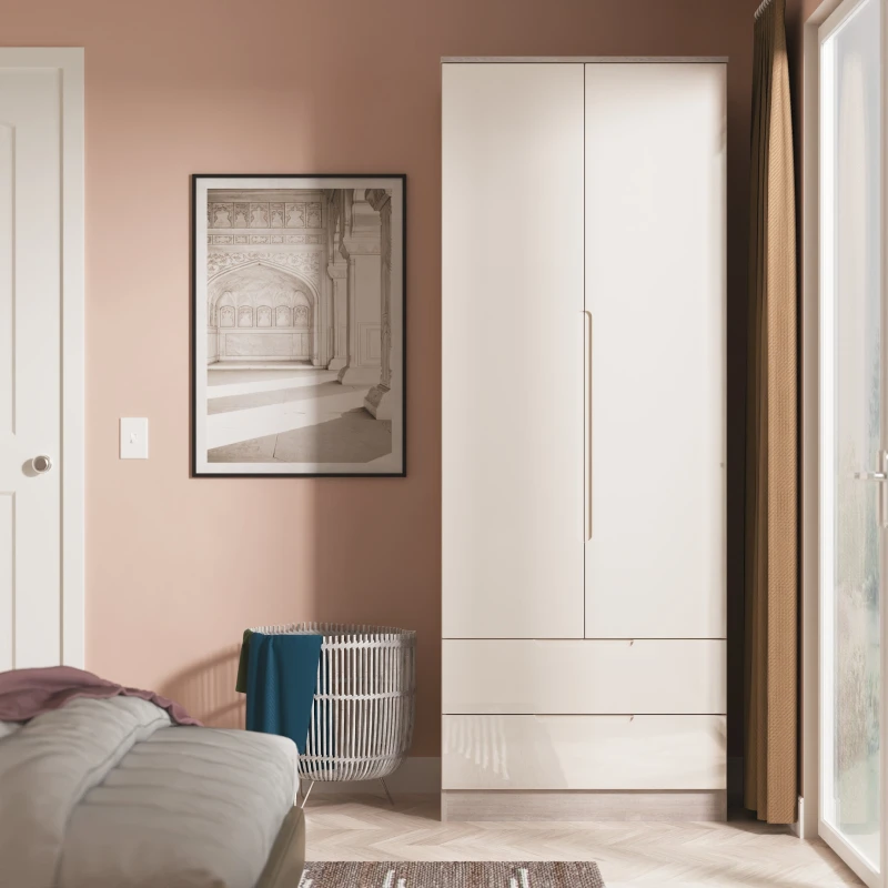 Image of Cannes Ready Assembled 2 Door 2 Drawer Wardrobe in Kashmir Gloss & Grey Oak - Welcome Furniture TJ Hughes 5056812217445