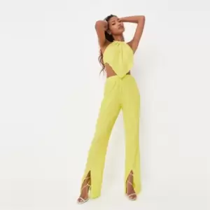 image of Missguided Coord Plisse Straight Split Hem Trouser - Green