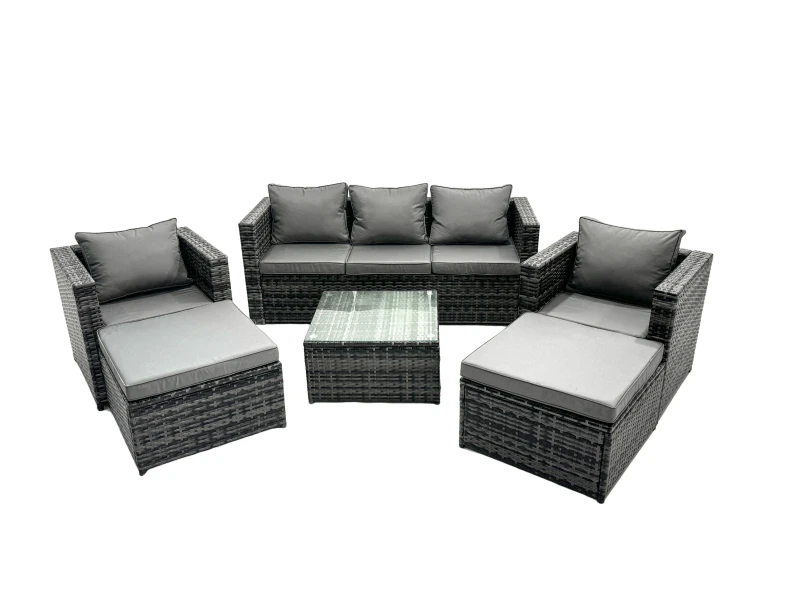 Image of Fimous 7 Seater Patio Lounge Sofa Set with 2 Big Footstool in Dark Grey Dark Grey Unisex
