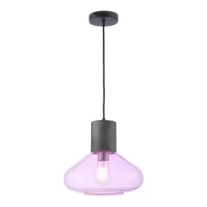 image of Luminosa Olena Wide Ceiling Pendant, E27, Pewter, Lilac Glass