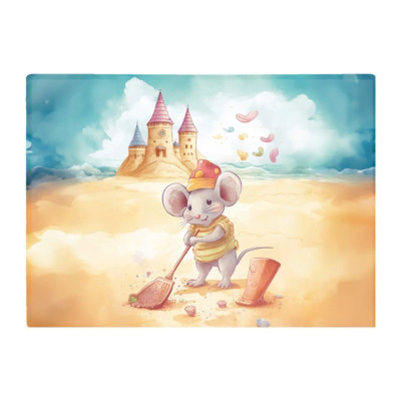 Image of Warren Reed Designer Mouse On A Beach Holiday Glass Chopping Board