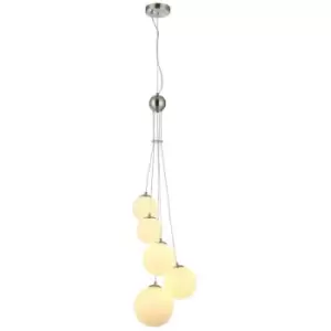 Image of Luminosa Marshall Ceiling Pendant, 5 Light G9, Satin Nickel, Opal Glass