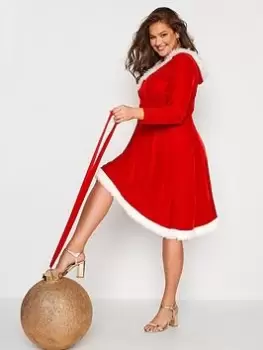 Image of Yours Yours Velvet Hooded Santa Dress, Red, Size 16, Women