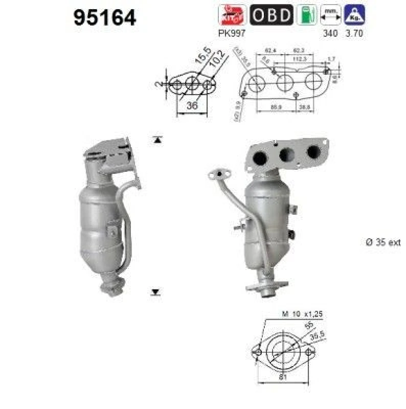 Image of AS Catalytic converter AS 95164