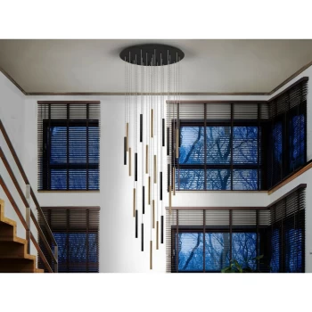 image of Schuller Lighting - Schuller Varas Cluster Drop Ultra Slim 14 Light Dimmable Suspension 3 Meter Max Hanging Light, Gold & Matt Black with Remote