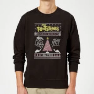 image of Flintstones Rockin Around The Tree Christmas Sweatshirt - Black